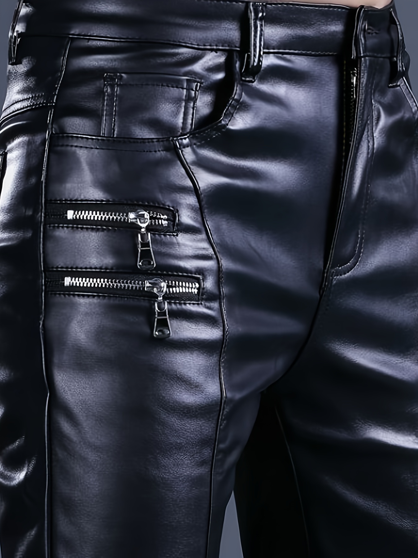 calças de motociclista de couro sintético com zíperes para Temu