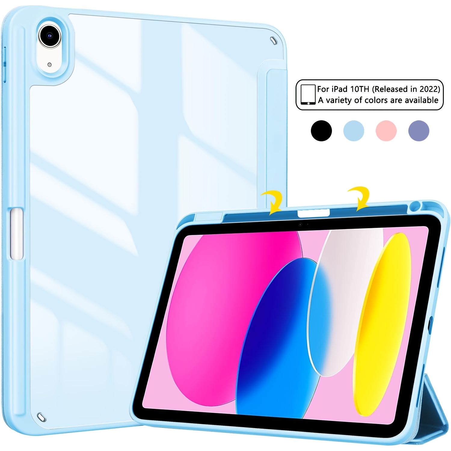 

For Ipad 10th Gen 2022 Case With Built-in Pen Holder, 10.9" Acrylic Hybrid Shell, Lightweight, Non-slip, Resistant, Auto Sleep/wake, Protective Cover For A2696 A2757 A2777