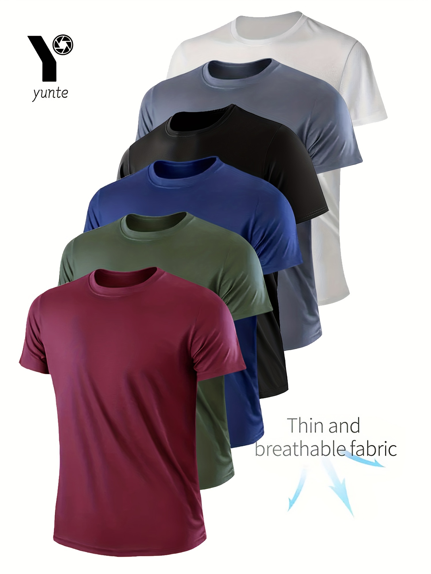 6pcs Men's Athletic T-Shirts - Quick Dry, Breathable, Sweat Absorbent, Moisture-Wicking Polyester Crew Neck Tops for Gym, Running & Workouts - Solid Color Sports Tees in Red, Green, Navy, Black, Grey, White, Gym Clothes