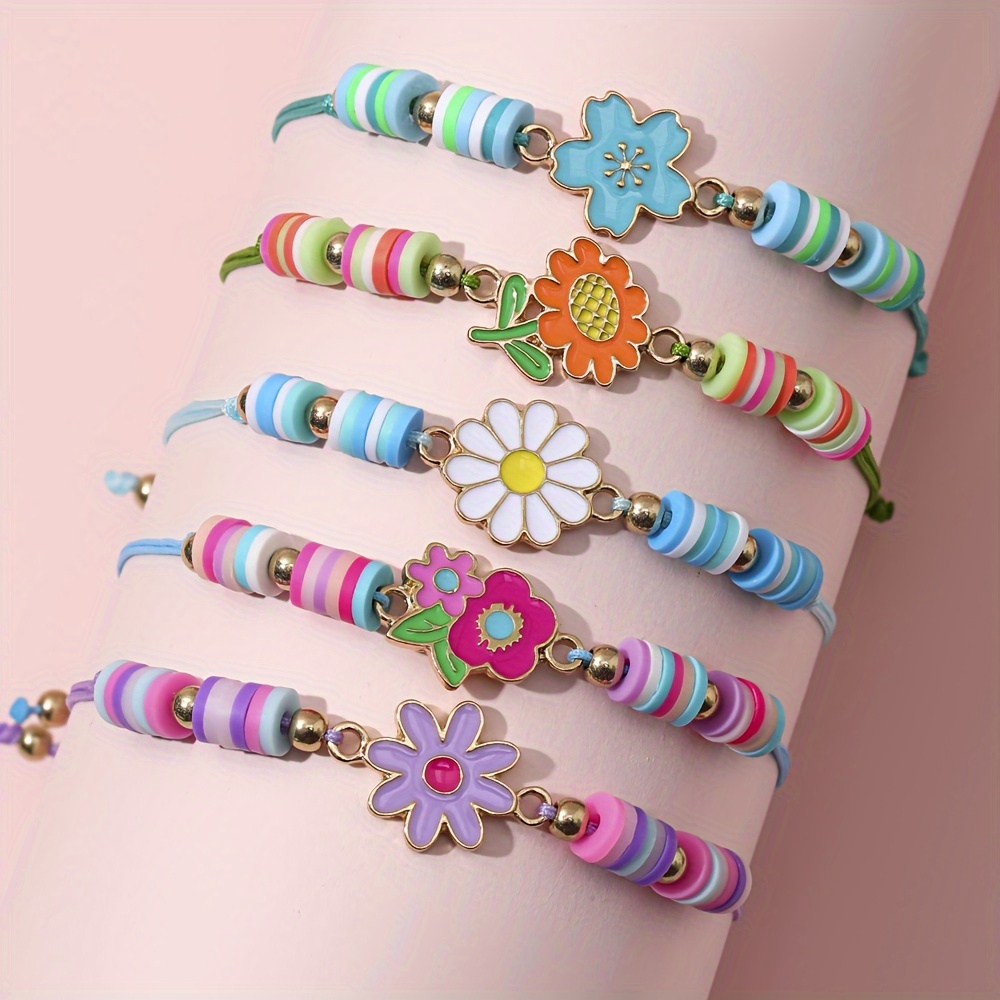12-Pack Cute Floral Polymer Clay Beaded Bracelets, Alloy, Mixed Color  Flower Pendants, Fashion Jewelry Set