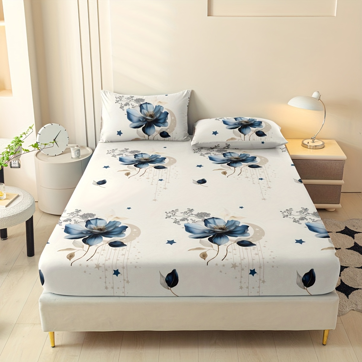 3pcs printed pattern set for bedroom    s 1 fitted sheet and 2 pillowcases does not   inserts   friendly breathable and machine washable details 0