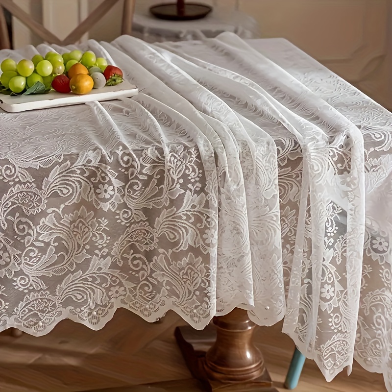 TEMU 1pc French Paisley Lace Tablecloth, Rectangular Table Runner For Dining Table, Washable, , Home Decor For Christmas, Woven, Pattern,