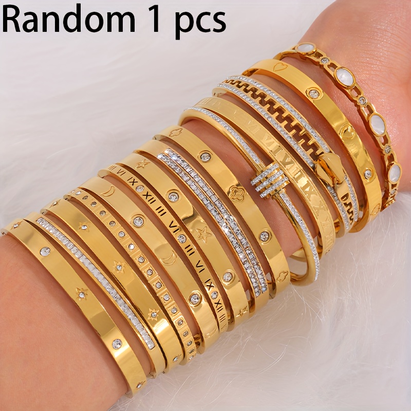 1pc Fashionable And Exquisite Stainless Steel Fashion Bracelet, 14pcs Random1pc, With Creative Roman Pattern And , Making It For Girlfriends