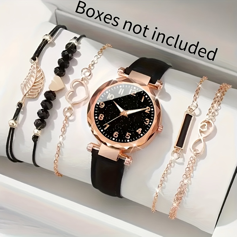 6pcs womens watch collection elegant casual round pu leather  display picture 3