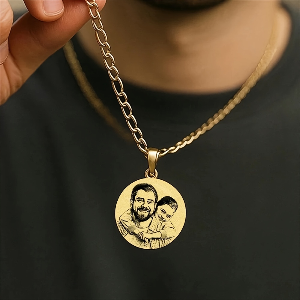 TEMU Collana Personalizzata con Pendente in Acciaio Inossidabile 304 Inciso, Collana Foto Genitore-Figlio o , Regalo Commemorativo per Compleanni e