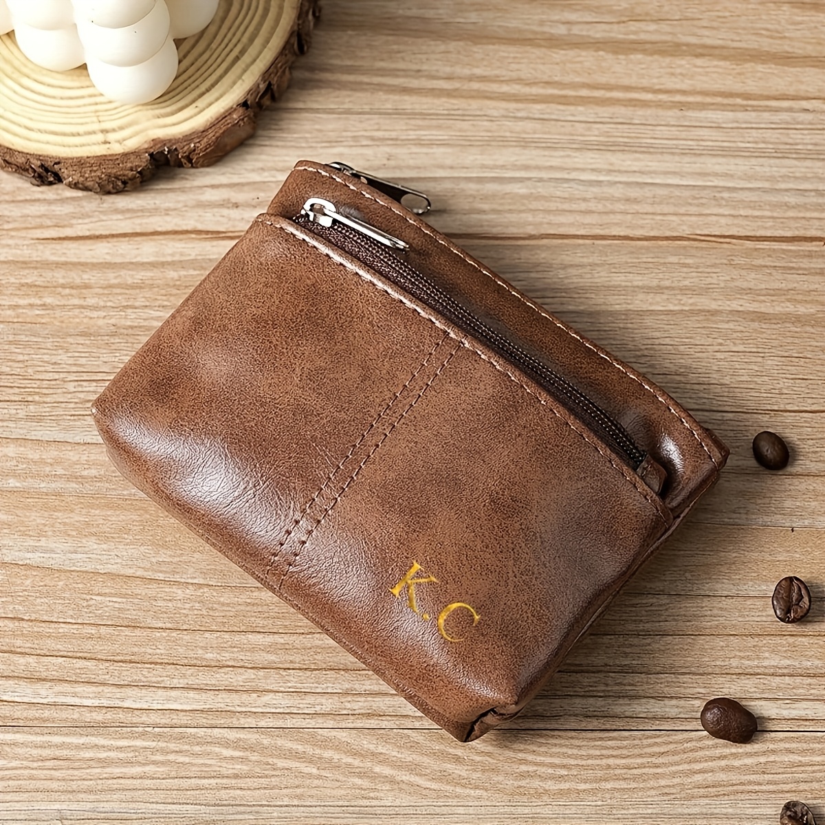 TEMU 1 Mini Porte-monnaie et Portefeuille Vintage Personnalisable avec Logo et Nom - Un Porte-cartes Compact à Fermeture Éclair avec Pochette à Clés,