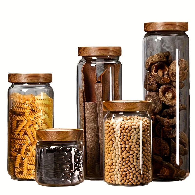 E-shop 5er-Set Lebensmittelbehälter aus hochwertigem Borosilikatglas, lebensmittelecht, transparent, runde Behälter mit Klappdeckel, Kaffeebehälter,