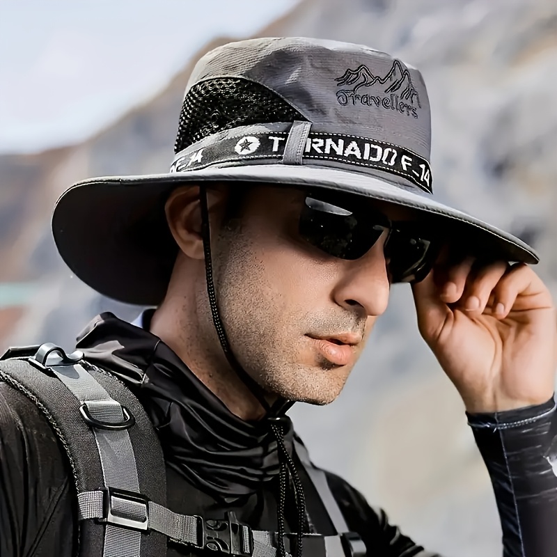 ventilated headwear protection fishing hat breathable mesh polyester bucket hat with wide brim adjustable chin strap ideal for   hiking   washable fishing accessory