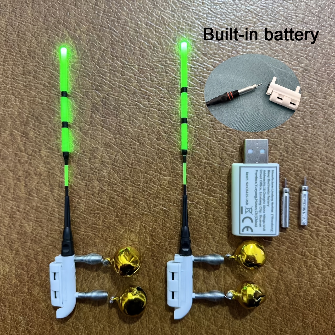 Image of Bite Float Complete Set: 2 Rod Tip Lights + 2 Rechargeable Batteries + 1 Usb Charger. Night Fishing Rod Indicator With Cr425 Rechargeable Battery + Charger Kit For Carp Fishing Night Set, Ipx7