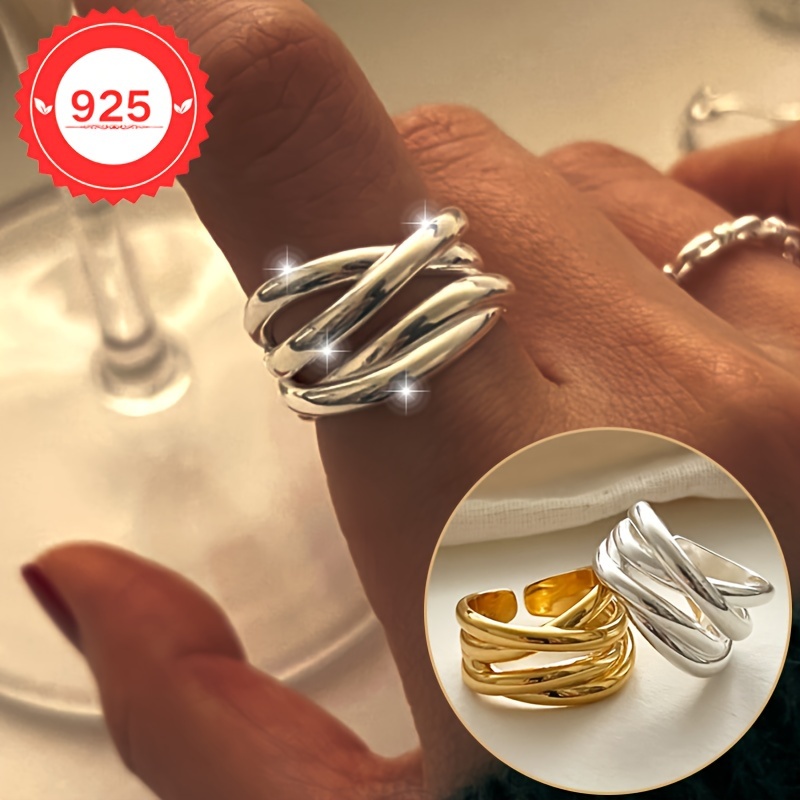 S925 Silver Layered Wrap Open Adjustable Ring