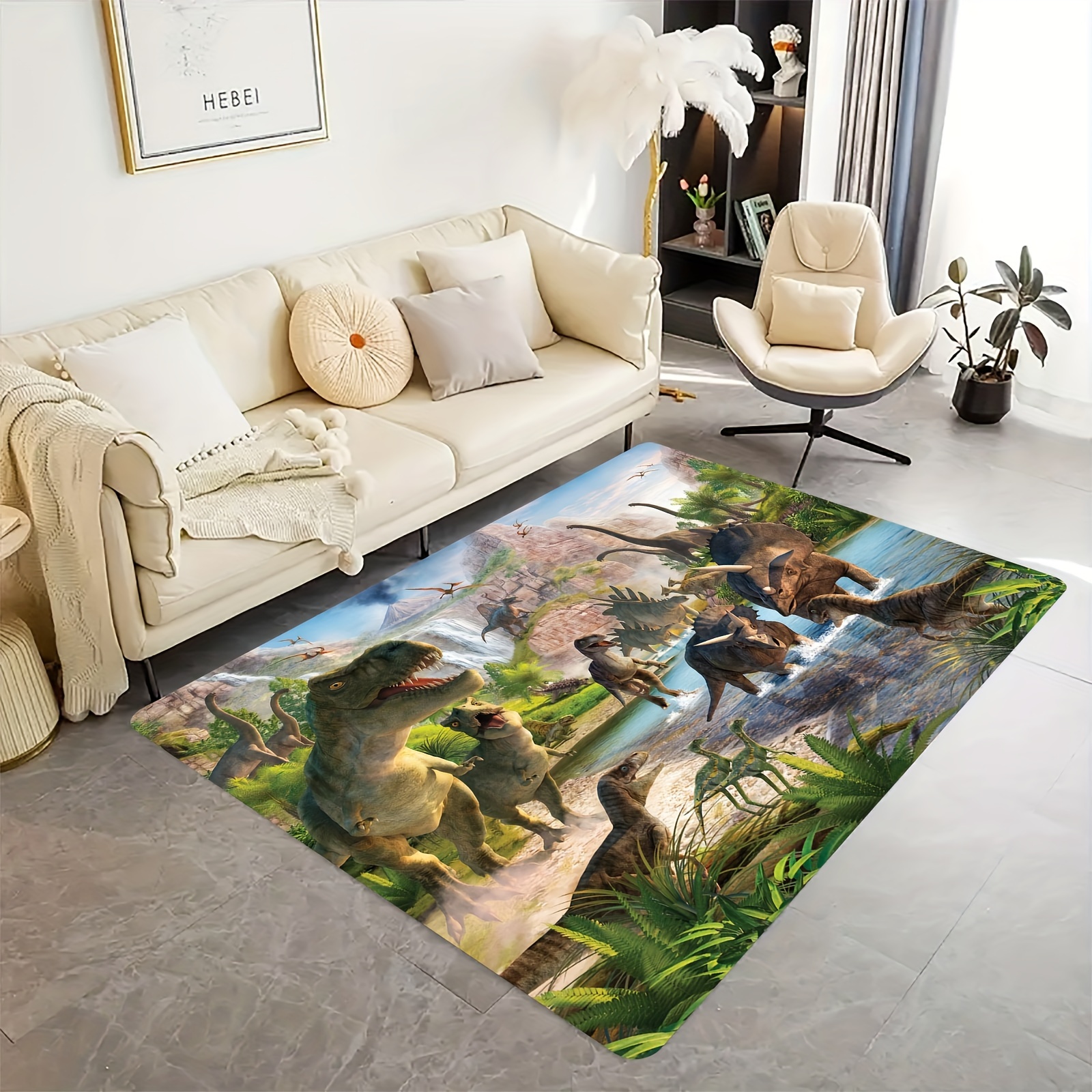 TEMU 1pc 1.1cm Thick Dinosaur Carpet, Soft, Non-slip, Washable, Modern Abstract Carpet Decoration For Living Room, Bedroom, Indoor And Outdoor