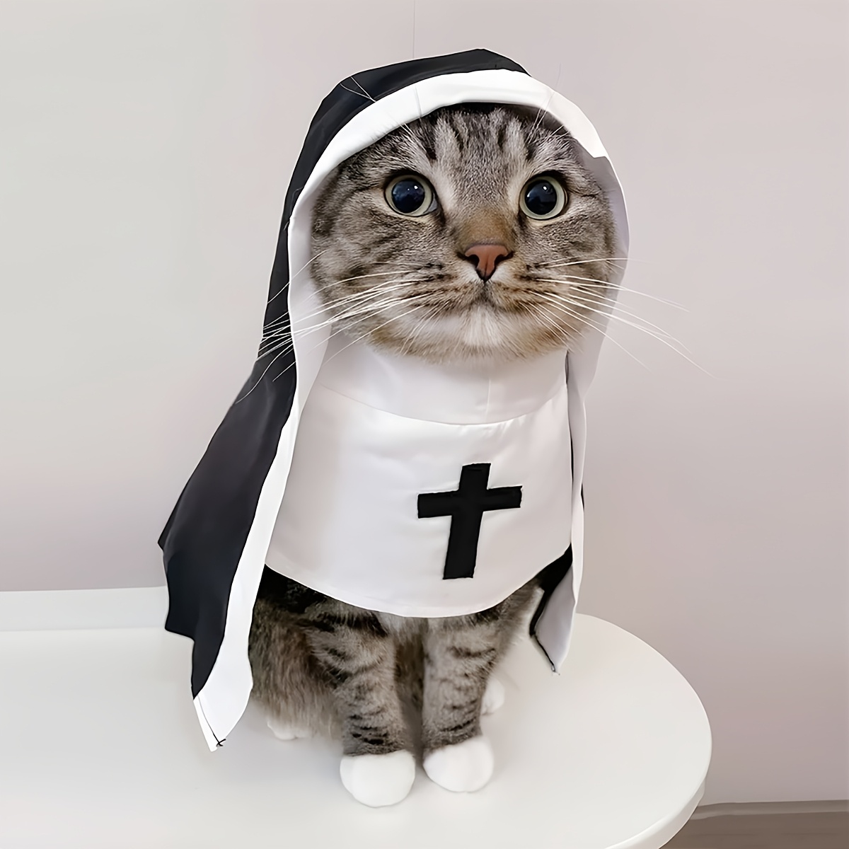 Cats Halloween Outfit Funny Pet Nun Costume For Dogs & Cats  Halloween  Dress-Up Outfit, Adjustable, Soft Fabric (Size Medium) Halloween Dog  Costume Funny