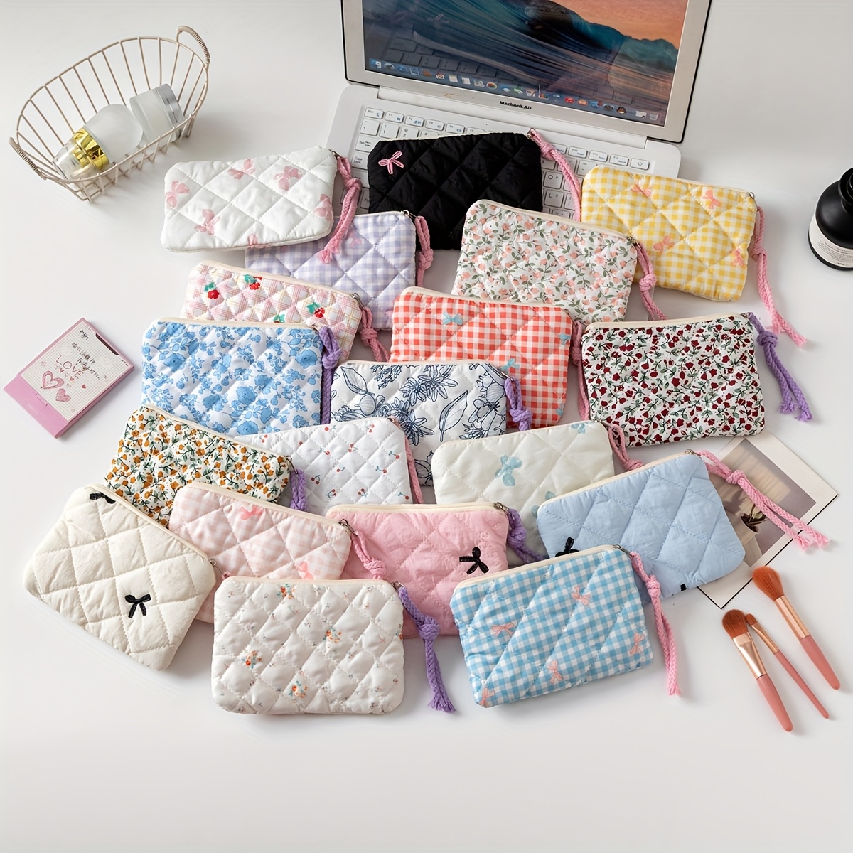 new autumn winter floral embroidered storage pouch bow lipstick organizer womens cosmetic bag multiple color options     for holidays christmas halloween thanksgiving for  