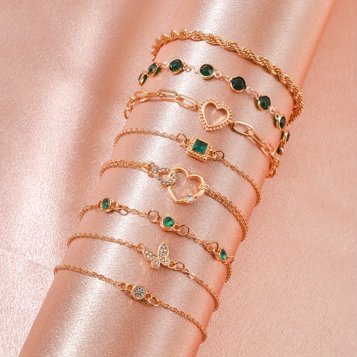 8pcs set elegant ladies fashion bracelet set heart geometric layered jewelry iron with   accents   for daily party wear Product details 0