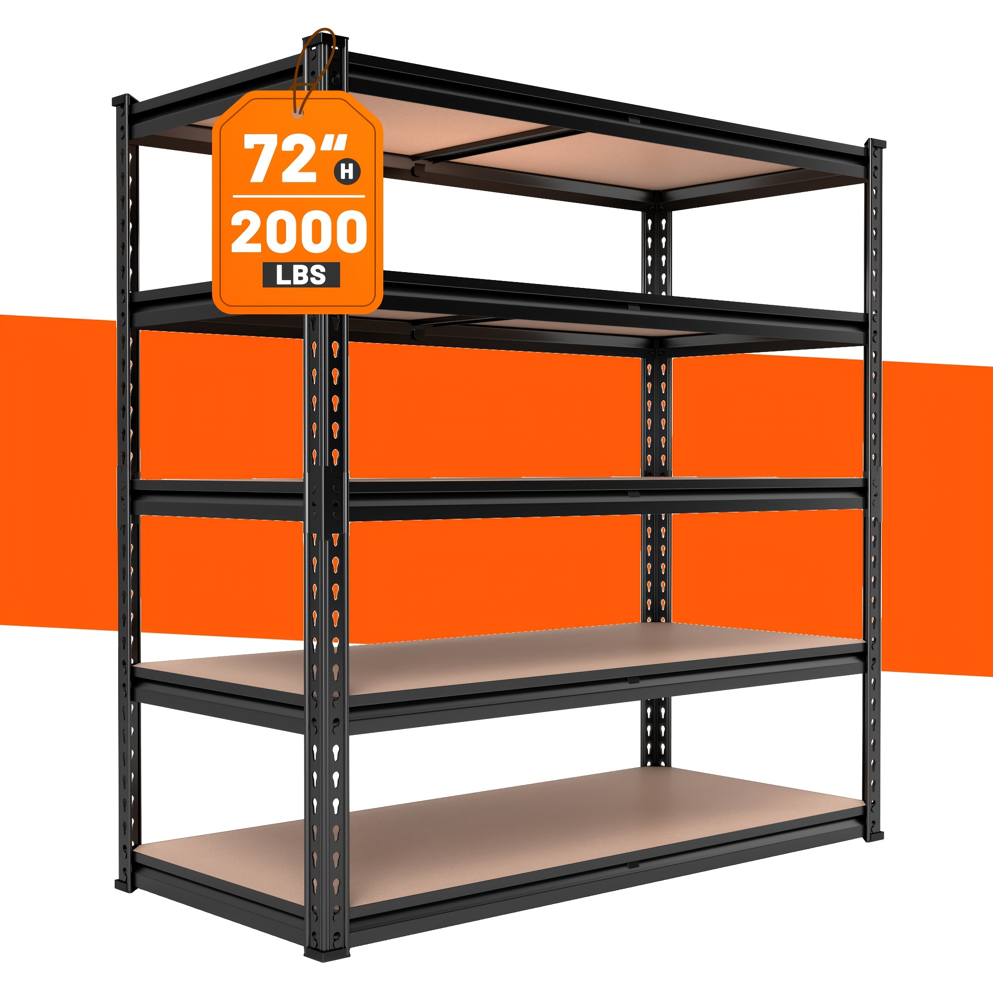 

72" H Storage Shelves 2000lbs Garage Shelving Heavy Duty Shelving 5 Tier Metal Shelves For Garage Shelves 35.5"w X72"h X 15.8"d, Adjustable Shelving For Basement Rack Shelf, Office