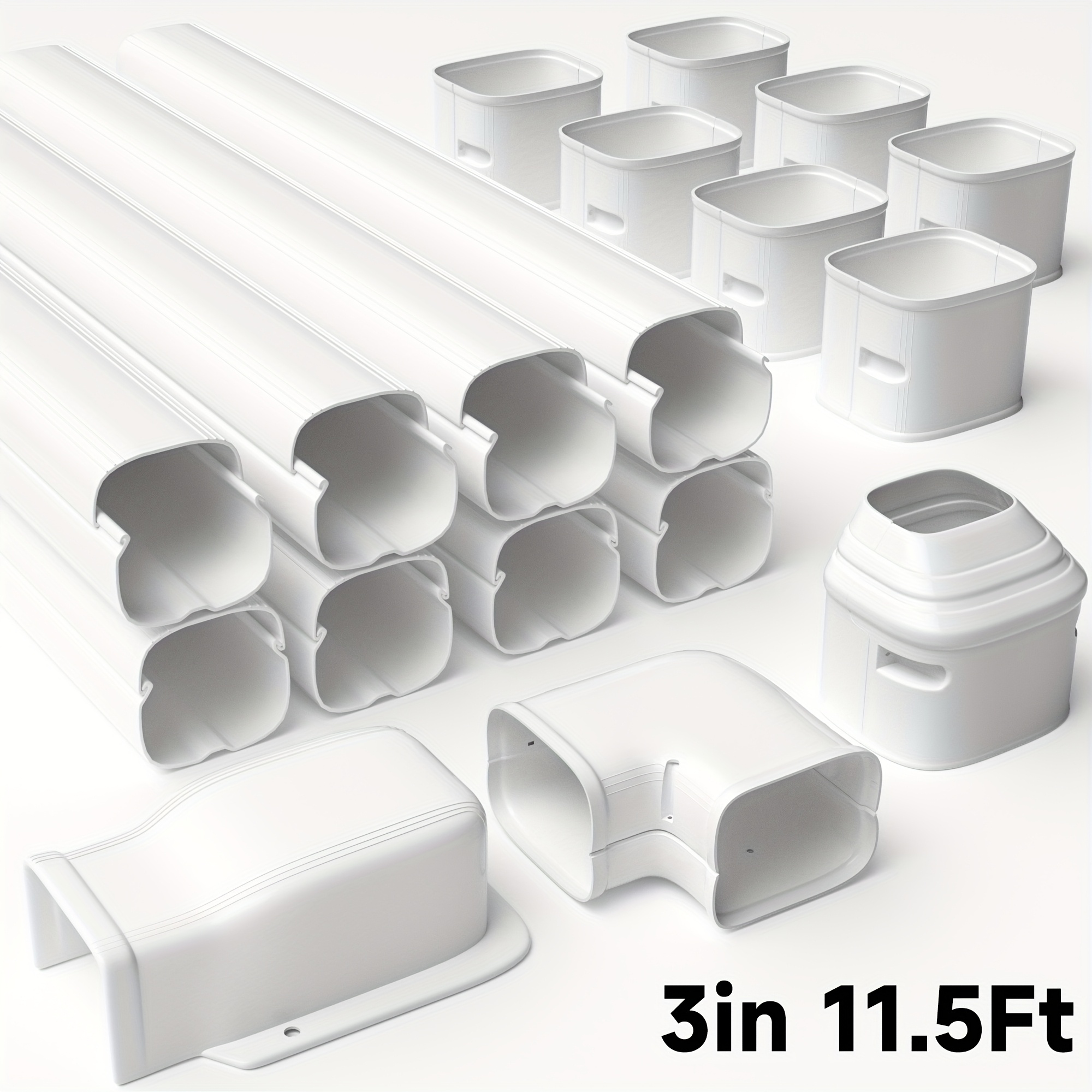 TEMU 11.5ft White Mini Split Cover Kit, 3" Decorative Pipe Set With Screws - For Central Air Conditioners & Heat Pumps
