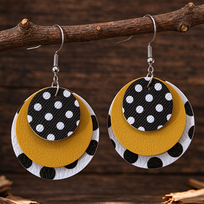 TEMU 1 Pair Women's Polka Dot Round Bohemian Style Pu Ear Studs