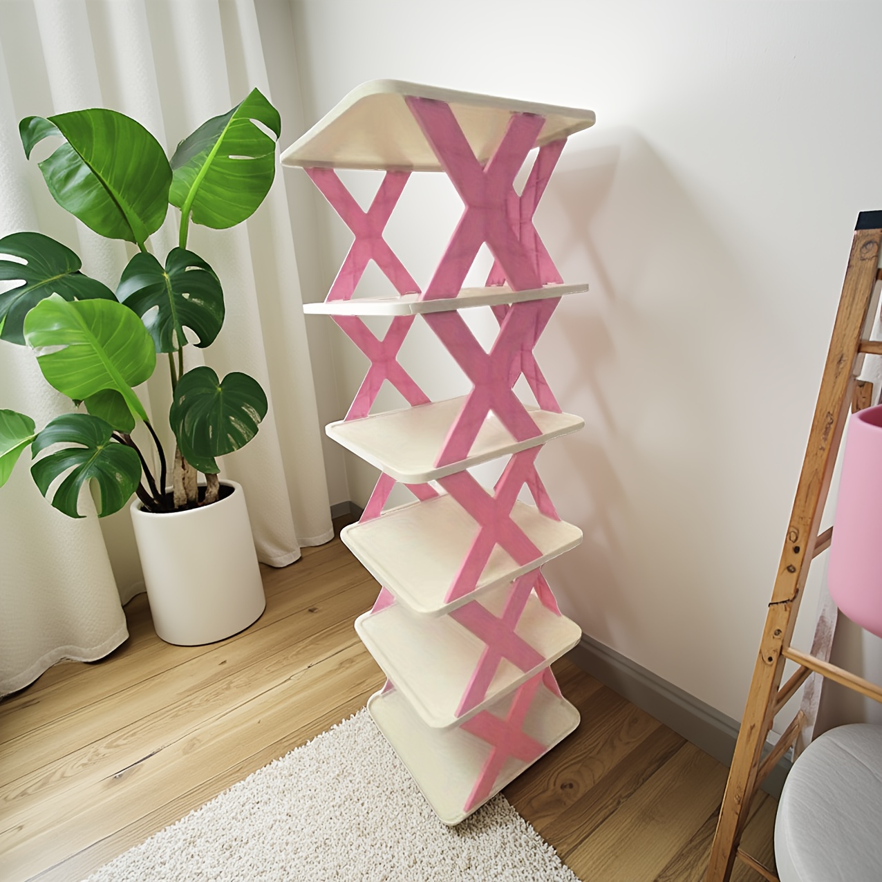 space saving freestanding pink shoe rack lattice design Temu