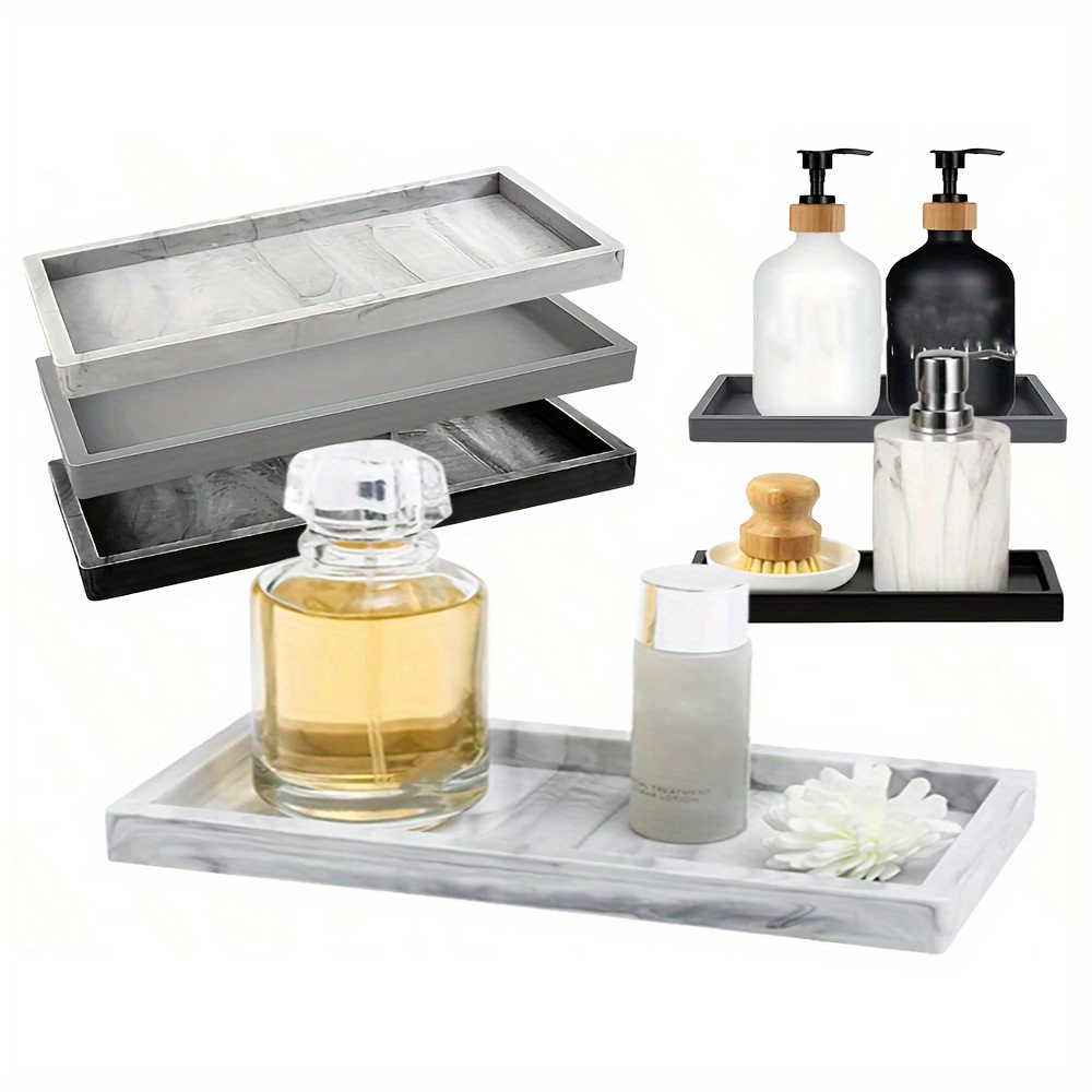 

1 Elegant Silicone Storage Tray - Rectangular Organizer For Vanity & Bathroom, Ideal For Perfume, Makeup, Rings, And More - Chic Marble ,