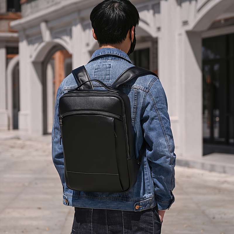 Stylish black leather backpack online