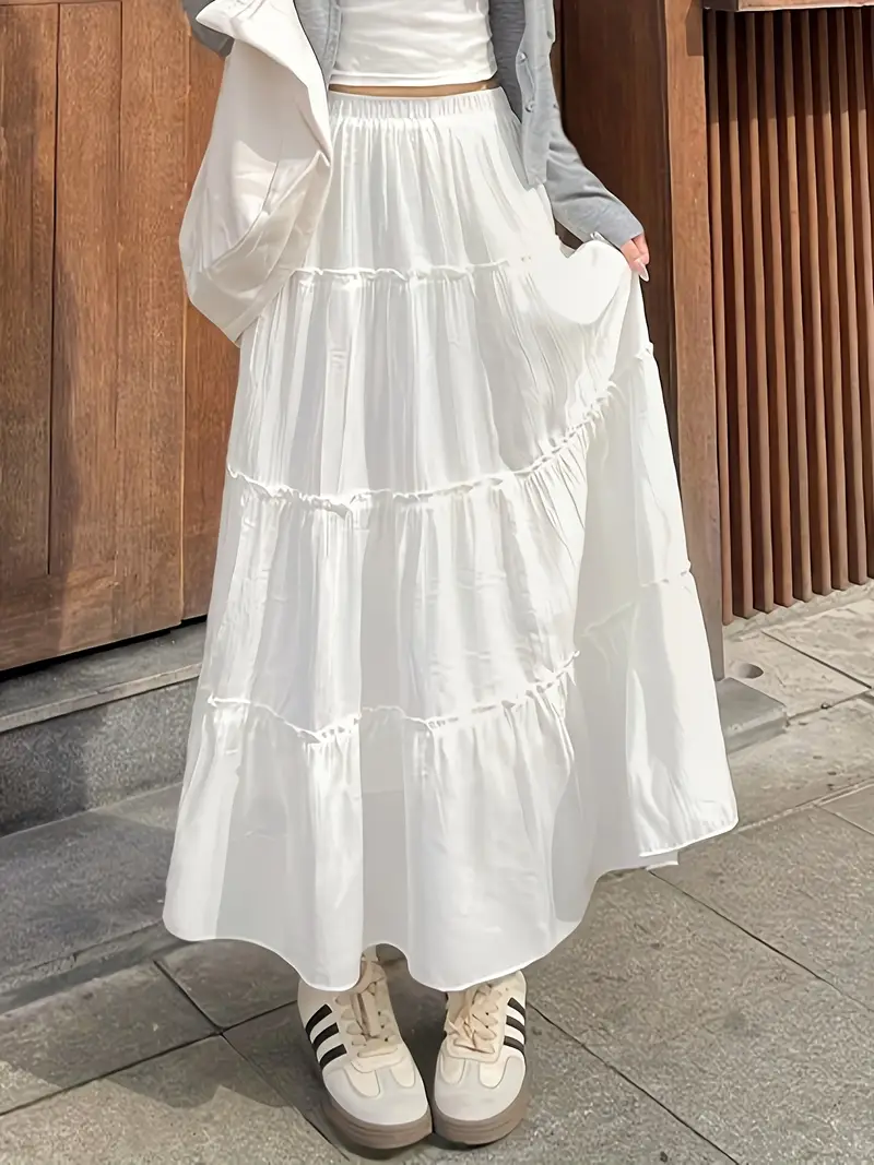 Women's High-Waist Midi A-Line Skirt, Loose White Puff Skirt, Casual Flared Skirt for Spring/Summer and Fall Women's High-Waist Midi A-Line Skirt, Loose White Puff Skirt, Casual Flared Skirt for Spring/Summer and Fall