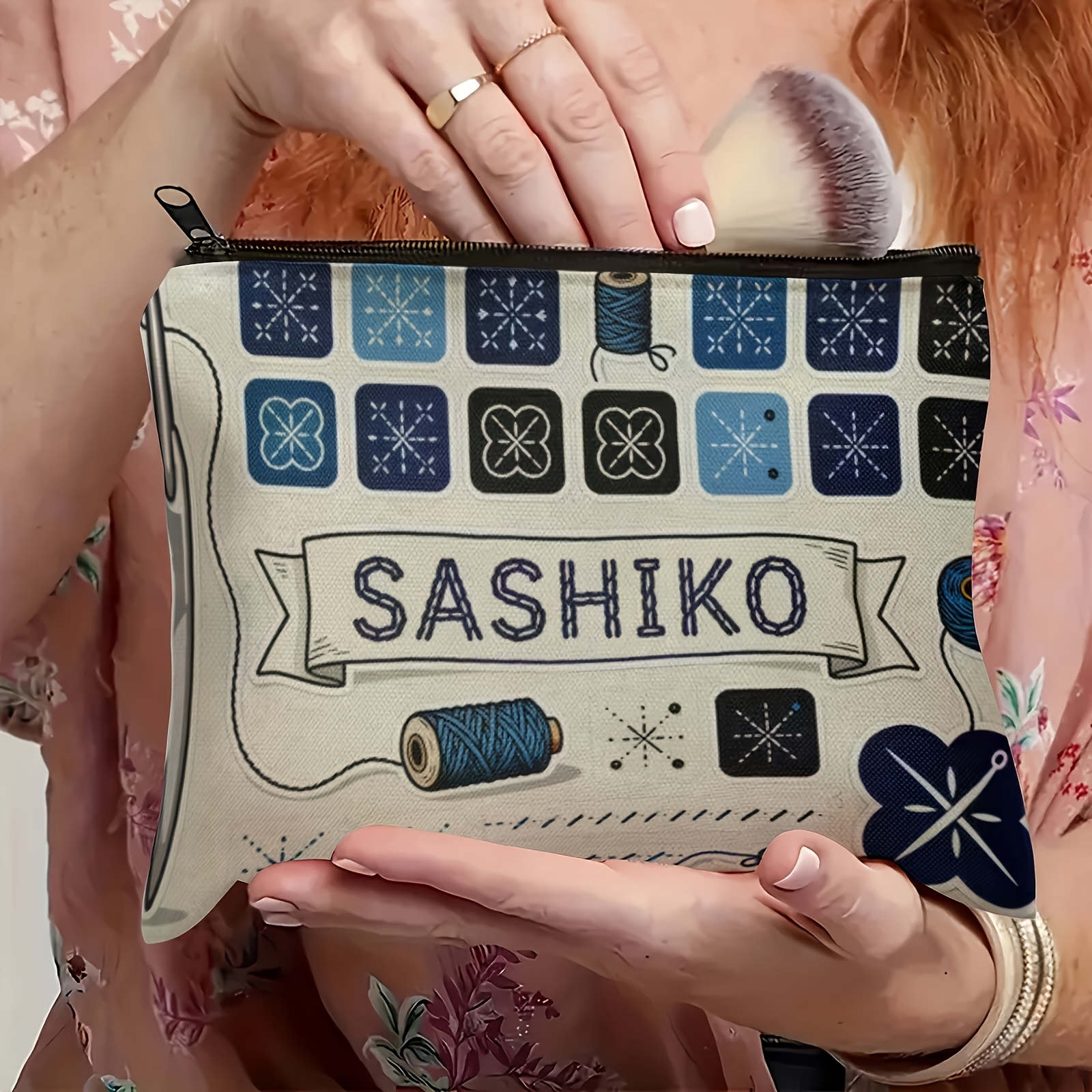 TEMU Japanese Traditional Cosmetic And Toiletry Bag - Double-sided Printed Makeup Bag With Zipper Closure, Travel Toiletry Pouch, Portable Organizer