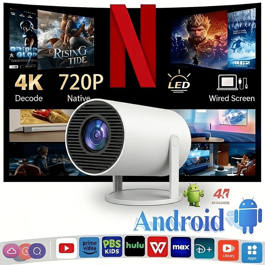 Image of Mini Projector Full Hd, Native 720p Support 4k Projector With 270° Rotation, Portable Projector Wifi 6& Bt 5.2 Support, And 11.0 Featuring Auto Keystone Correction, Hd/usb White