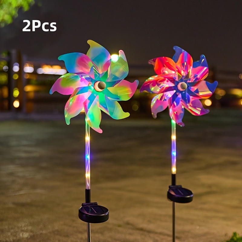 TEMU 2 Sets Of Led Wind Turbine Solar Garden Lights, Solar Ground-mounted Lamps, Solar Wind Turbine Lamps, Outdoor Garden Decoration Lamps, Suitable