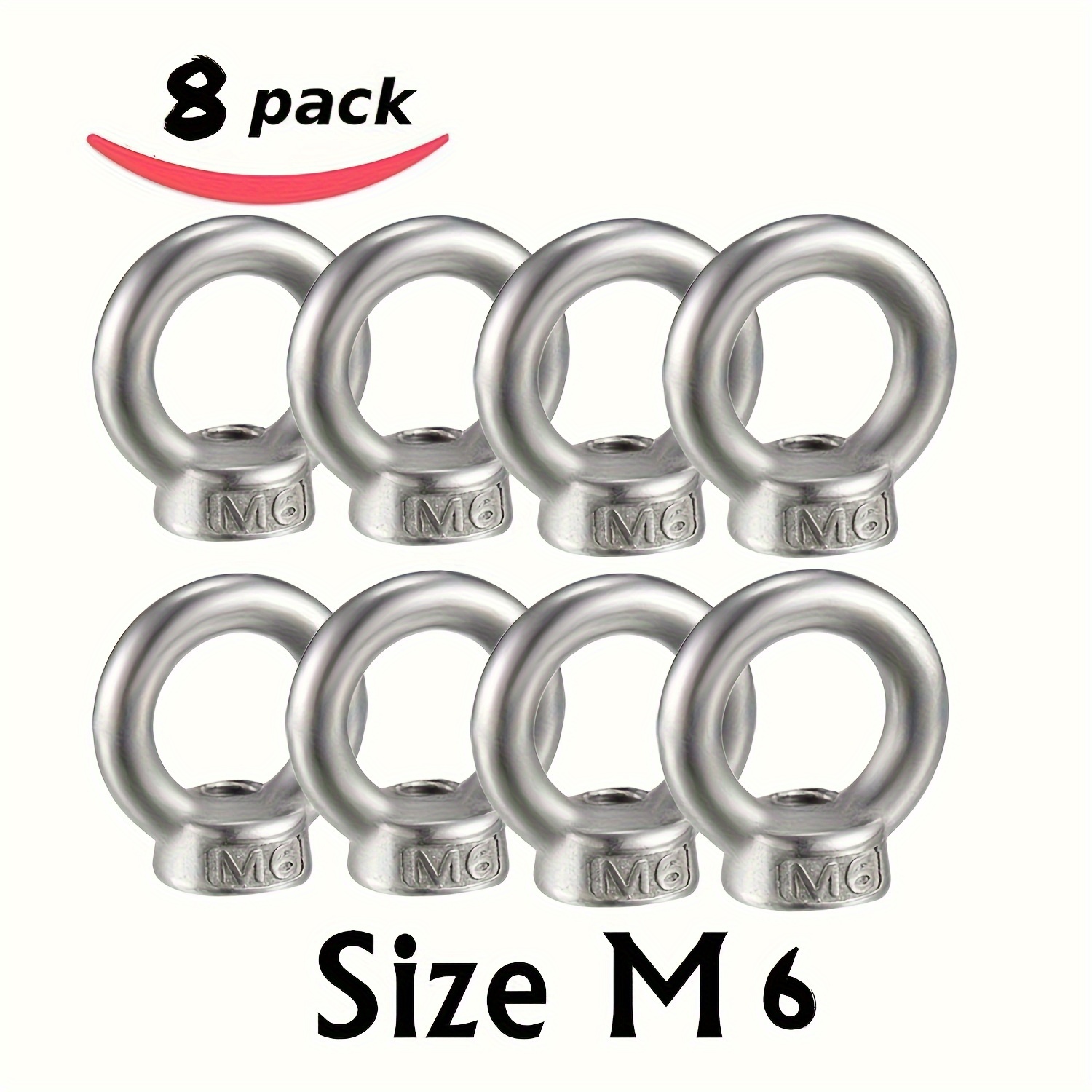 8pcs, M6 Stainless Steel 304 V2a Hole Eye Nut Metric Ring Lifting Nut, The Ring And Polished, Ideal Lifting Device Ring Nut