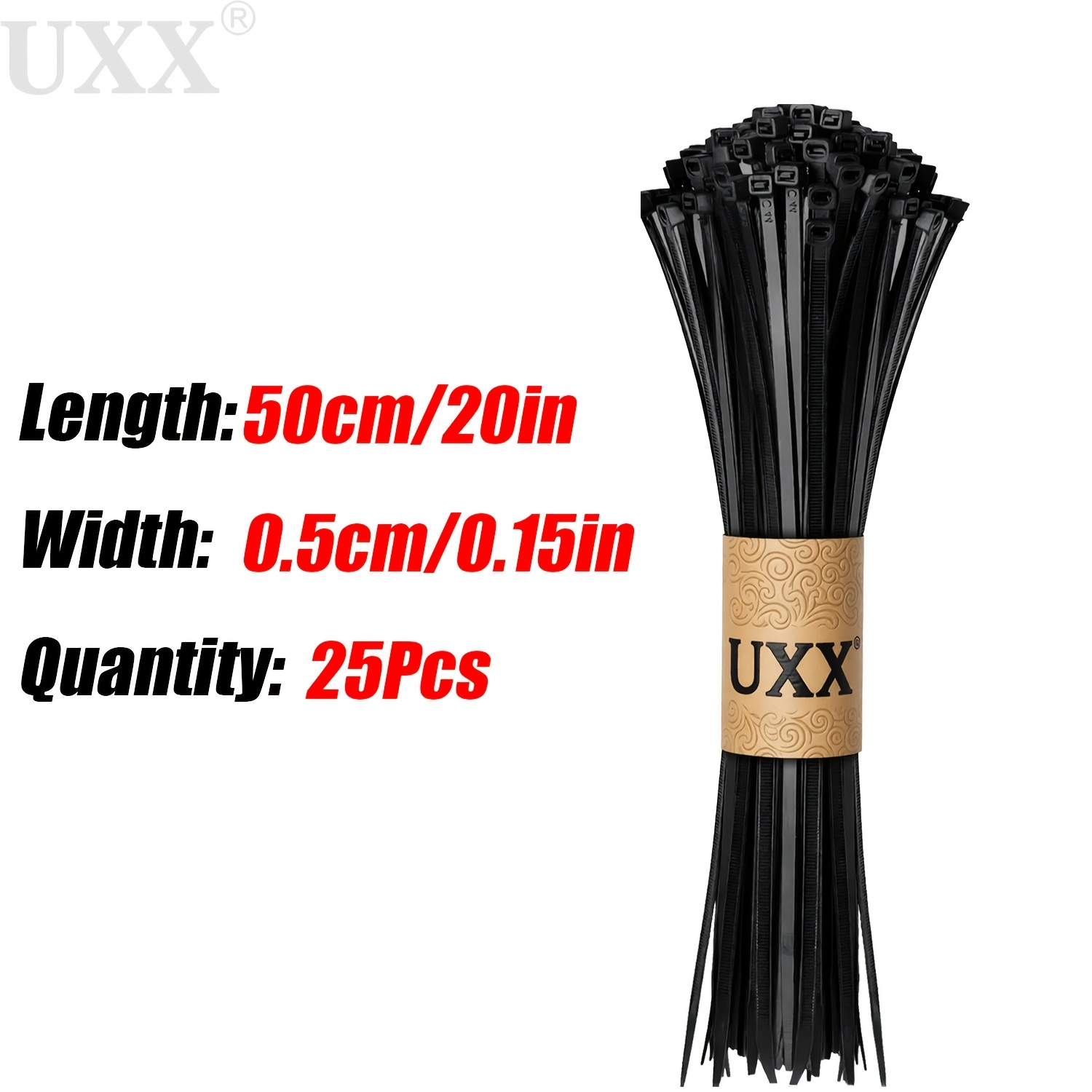 TEMU Uxx 350-1200mm Heavy Duty - Durable Uv-resistant Cable Ties, 350-1200mm Extra Long Ties, 25-pack, Tensile Strength 70 Lbs, Multifunctional