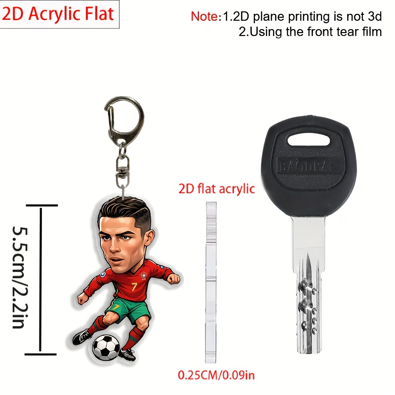 [2D Flat] 1pièce 2D * * Porte-clés - Étanche, Design Funky de Joueurs de Football avec #10 Jersey, Idéal pour Sacs & Accessoires, * pour les Fans de Sports