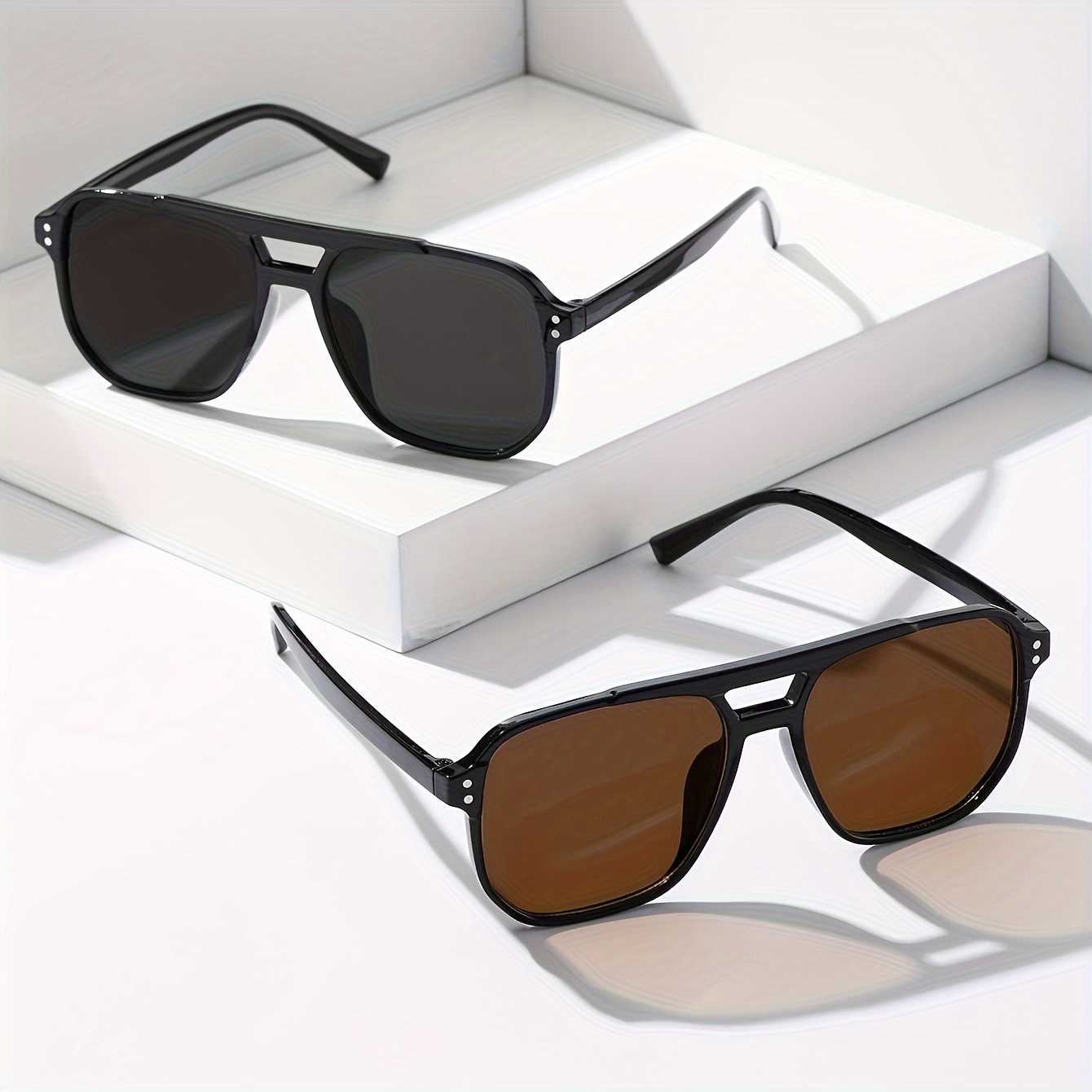 

2pcs Double Bridge Square Fashion Fashion Glasses For Women Men Anti Glare Sun Shades For Driving Beach Travel