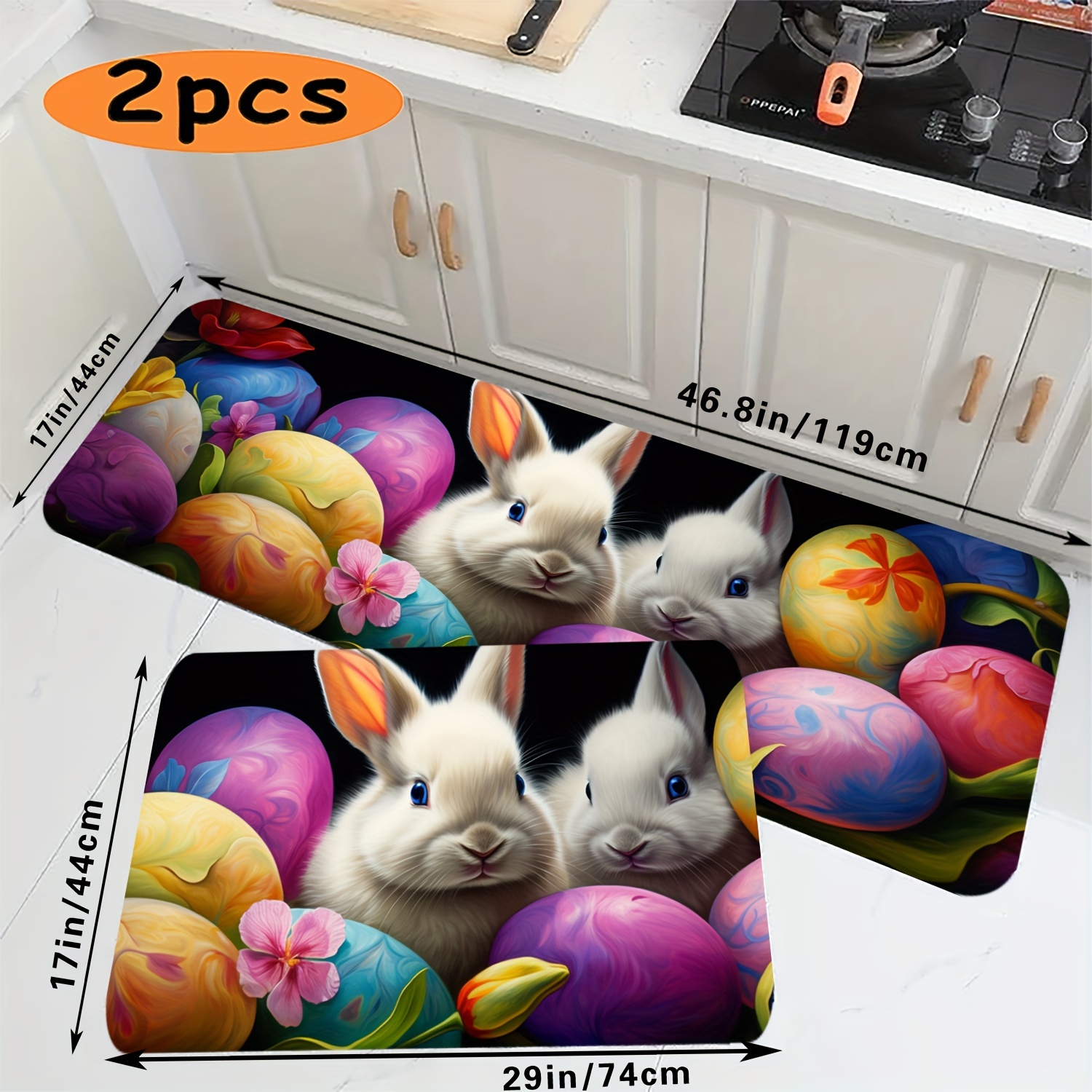 

2pcs Happy Easter Decorative Non Slip Bathroom Rugs, Soft & Comfortable Cushioned Foot Pad, Cute Rabbit Entrance Mat For Bathroom Indoor & Outdoor, Room Accessories, Home Decor, Room Decor