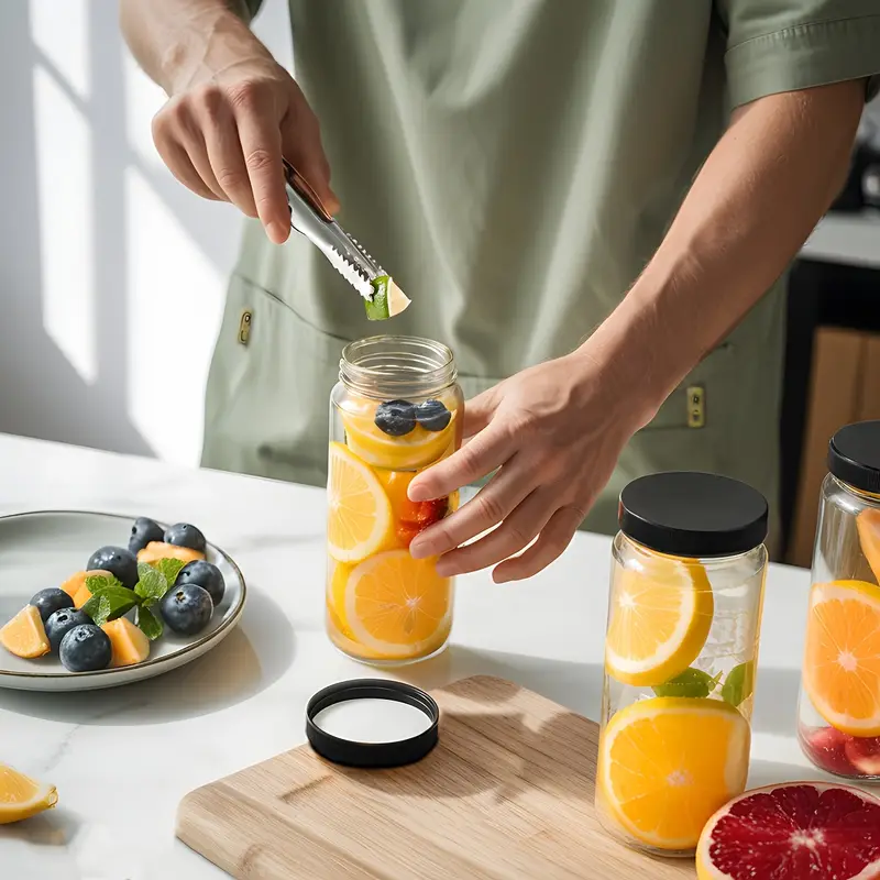 8pcs glass juice bottle with lid glass bottle for juicing for smoothies water milk kombucha round carafe with lid bpa free 2 straws included Product details 0
