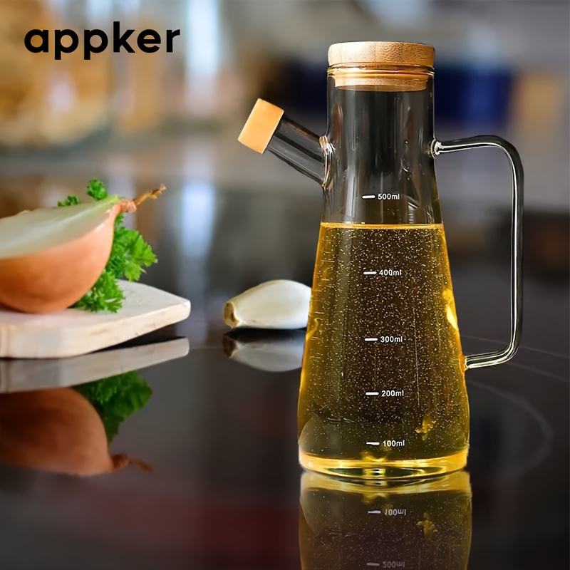 

1pc Appker Glass And Vinegar Bottle With Scale, Non-leaking, Pvc-free, Machine Washable, Round Shape, For Kitchen, Bbq, Picnic, Valentine's Day Gift