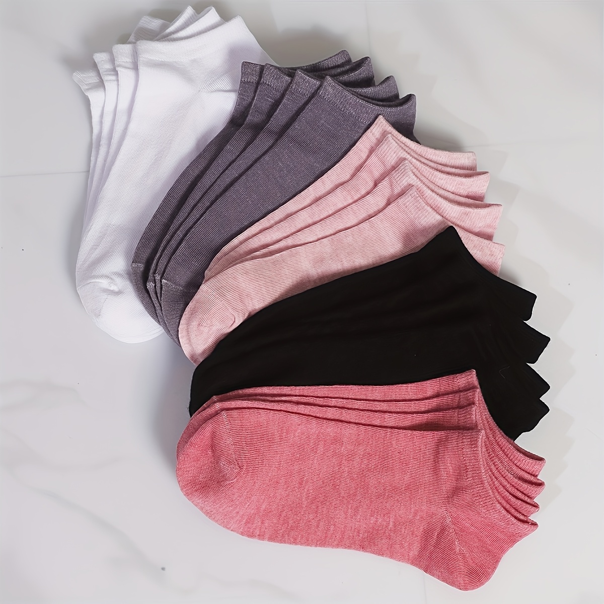 Image of 10 Pair Of Girls' Solid Color Casual Short Socks For Spring And Summer