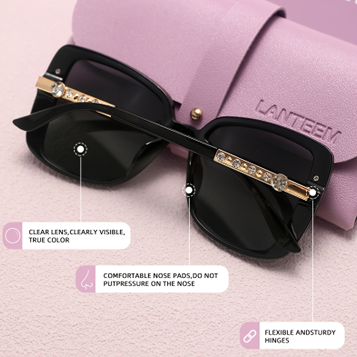 LANTEEM 1 Offers Stylish Square Glasses for Women Adorned with Rhinestones, Suitable for Both Men And Women. These Fashionable And Unique Plastic Glasses Come with a Gift Box And a Soft Pouch, Perfect for Parties, School, Shopping, Everyday Use