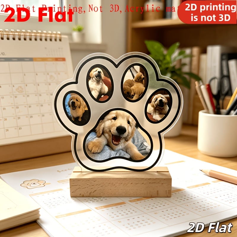 TEMU 2d Flat, 2d Flat 1pc Personalized Ultra-warm Custom Dog Paw Shaped Acrylic Ornament, Supports Customization With 5 Photos To Create A Unique