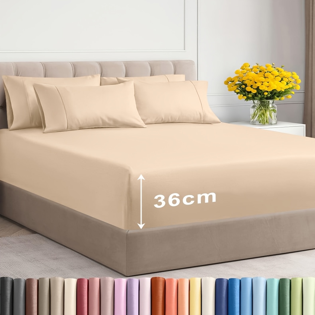 TEMU 2200tc Warm Fitted Sheet Pillowcases Set - 2/3pcs Ultra Soft, Comfy, Luxurious Egyptian Bed Sheet Set, 36cm Deep , Ideal For Winter Bedroom, ,