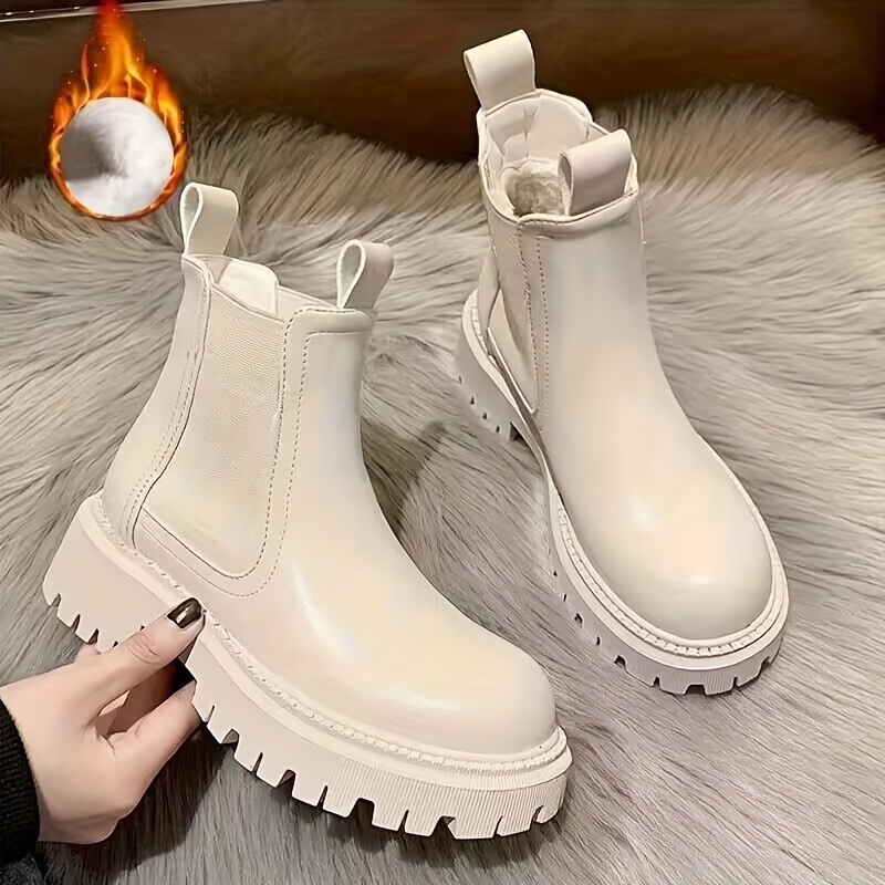 

Bottes Chelsea d'Hiver pour Femmes - À Enfiler, Bottes de Neige Doublées en Chaude avec Semelle Épaisse pour un Style Décontracté