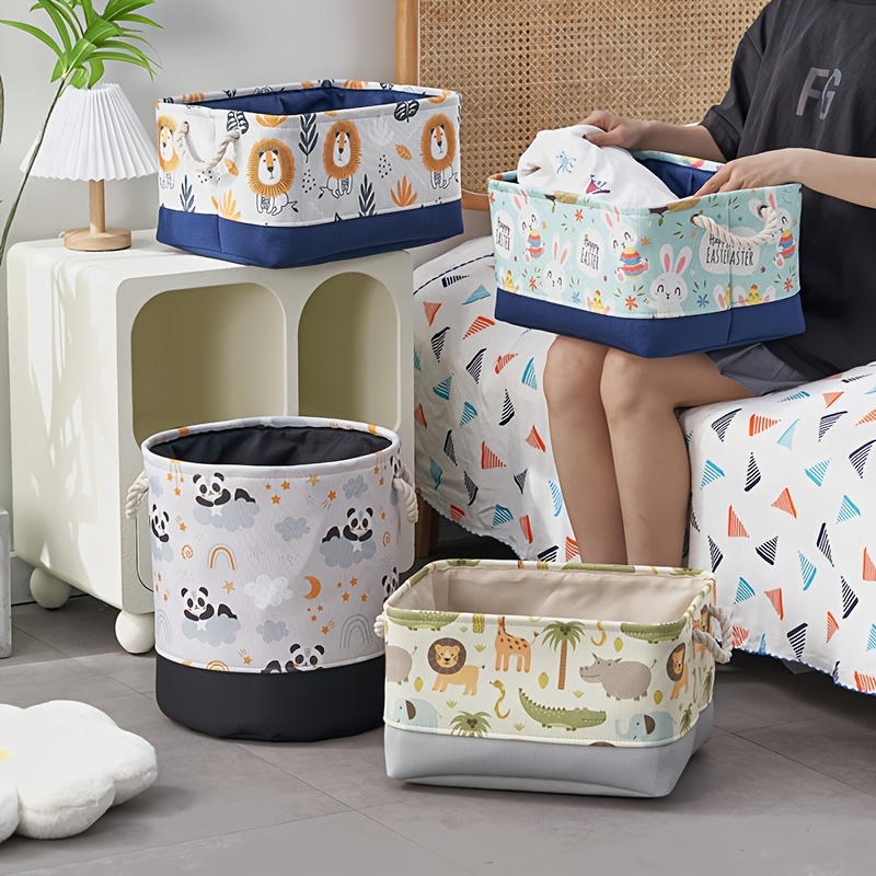 

Cute Cartoon Print Foldable Storage Basket - Modern Fabric Organizer For Toys, Clothes & More, Shelf Baskets