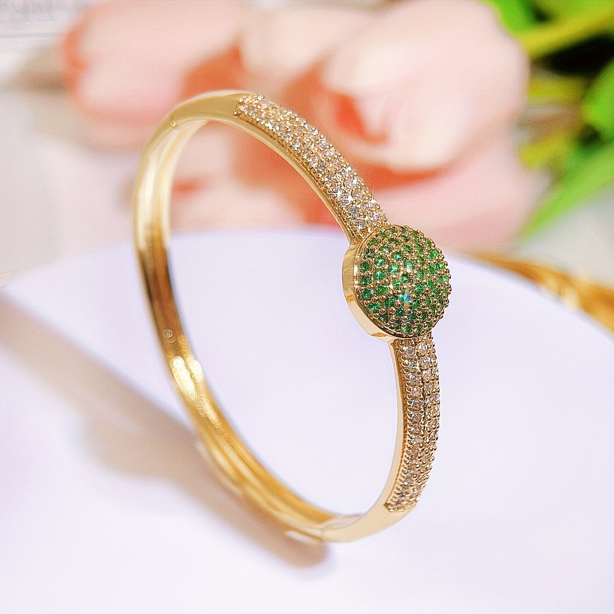 Noble Micro Pave Green Zirconia Thin Bangle