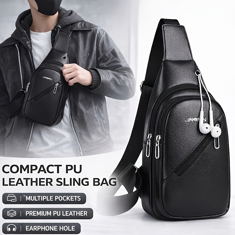 TEMU Men's Sling Bag - Multi-pocket Crossbody Chest Pack For Casual Travel, Brown Textured Design With Adjustable Strap And Secure Zipper Closures,