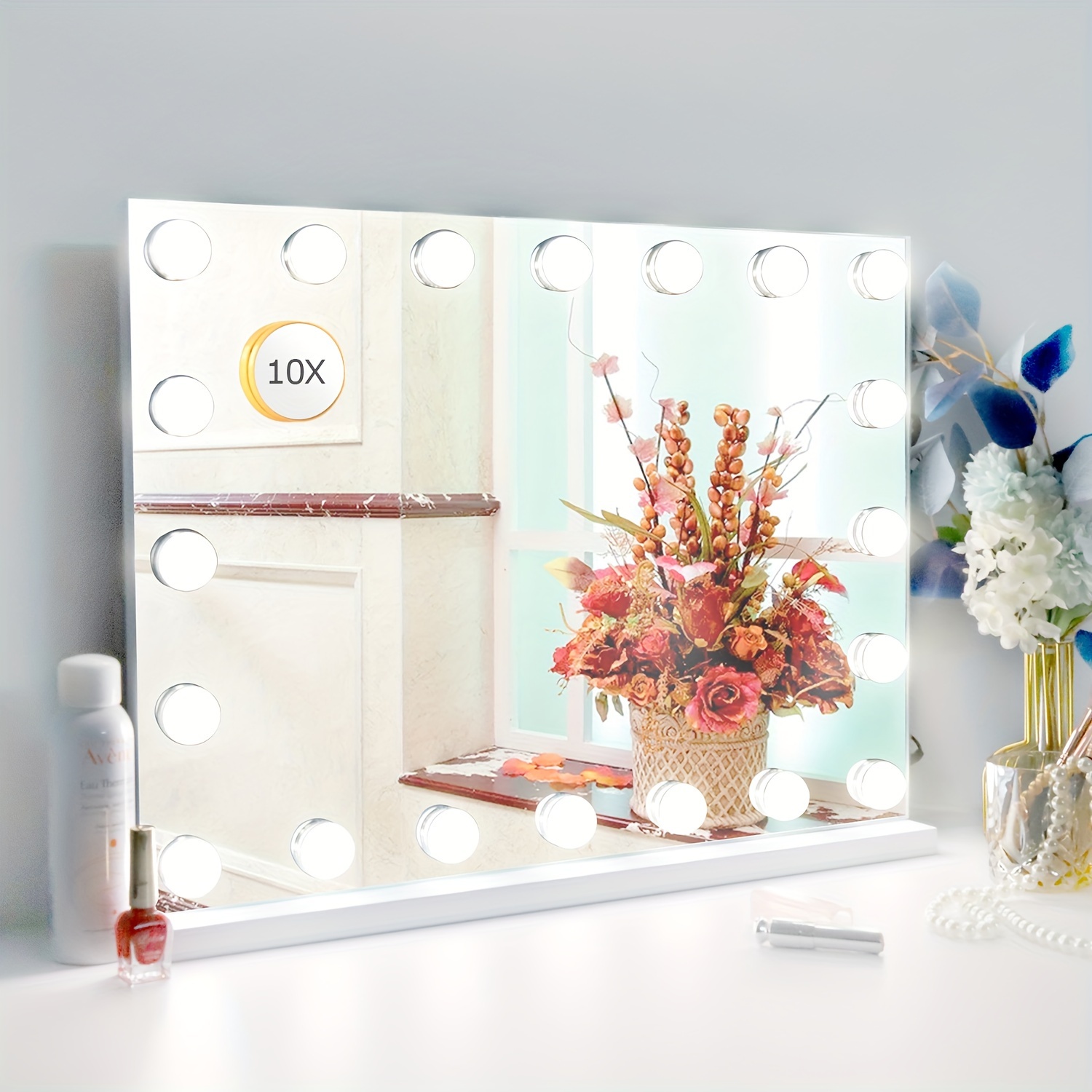 

Vanity Mirror With Lights, Large Mirror With 20 Bulbs, 3 Colors & Adjustable , Usb Charging Port (22.8"x 18")