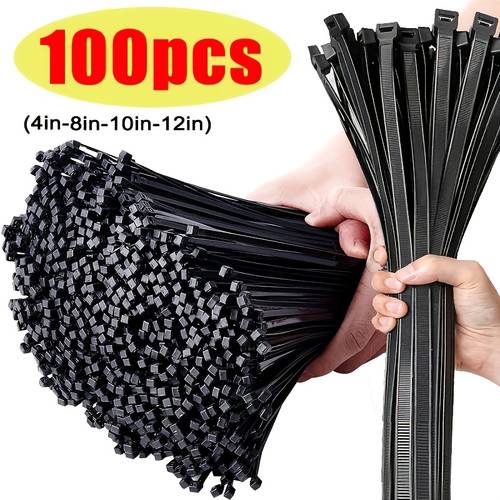 100pcs heavy duty nylon zip ties black self locking uv resistant temperature resistant multiple sizes 25 30 all needs suitable for outdoor and garden use easy for home office and industrial cable management