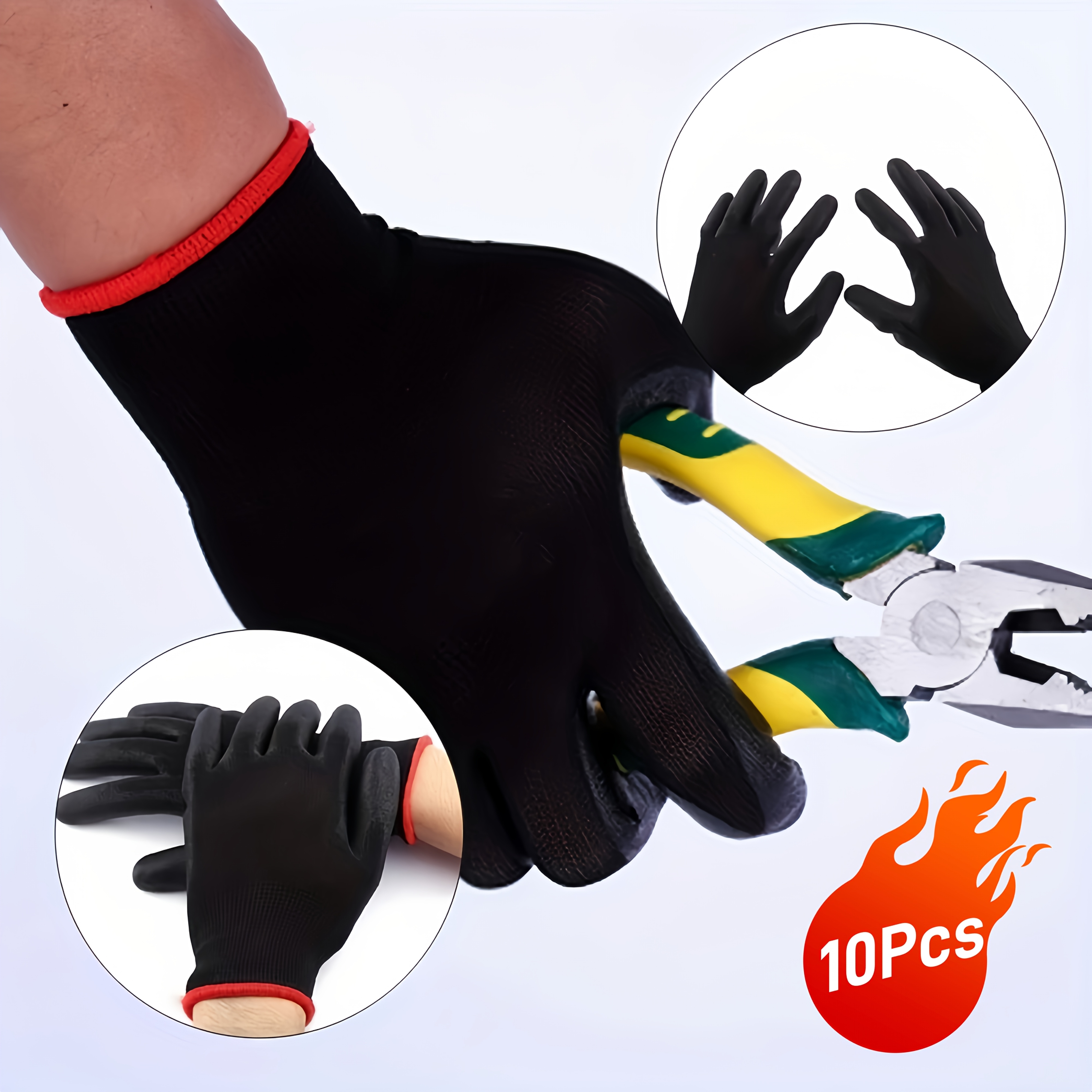 

10pcs, Black Outdoor Gloves - Non-slip, , Suitable For Gardening, Construction And Carpentry - With Knitted Wrist Cuffs