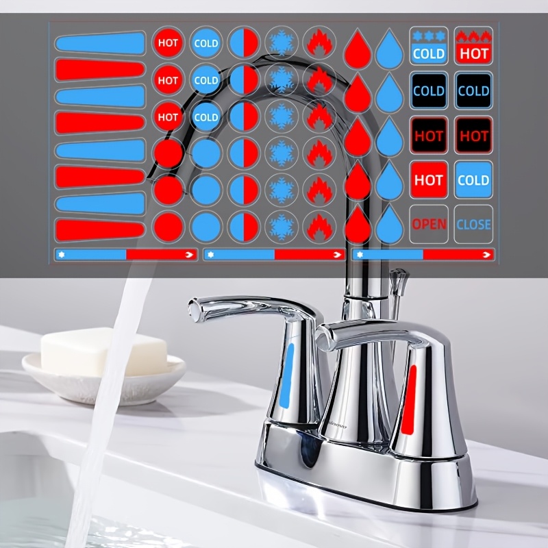 TEMU 1 Set Of Hot And Cold Water Distinguishing Label Stickers, Including 61pcs Small Labels, Suitable For Hot And Cold Water, Transparent Faucet And