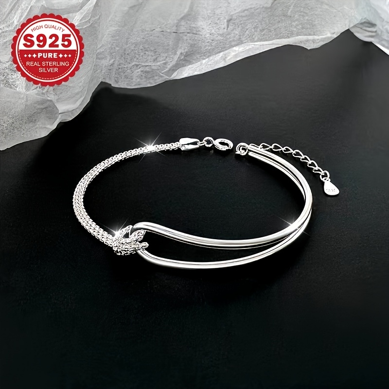 S925 Silver Geometric Patchwork Bracelet for Women