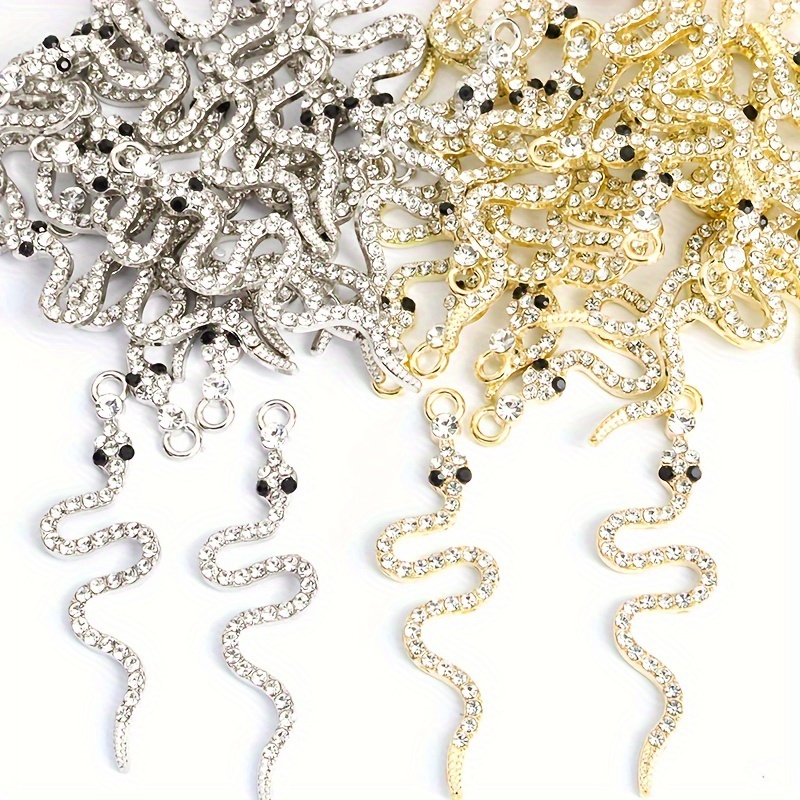 

10pcs Rhinestones Inlaid Snake Shape Charms Punk Style Necklace Earrings Snake Pendants Party Decoration Diy Jewelry Accessories Men Women