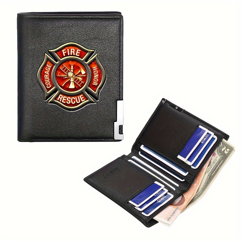 

Sleek Men's Faux Leather Bifold Wallet With Fire Rescue Design - Slim Credit Card Holder & Cash Slot, Available In Black Or Brown